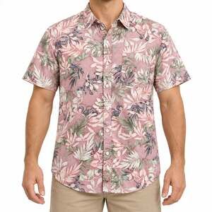Sun + Stone Shirt Mens Medium Pink Floral Hawaiian Short Sleeve Button Up Aloha